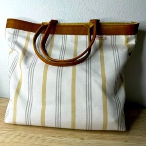 Sunbrella White and Tan Extra Large Canvas Tote Bag Beach Purse Weekender Travel